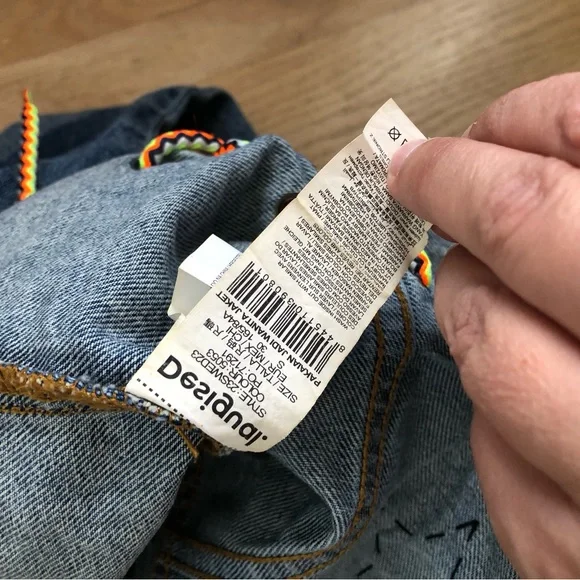 Desigual cropped denim jacket embellishments power spellout protest - Picture 7 of 9